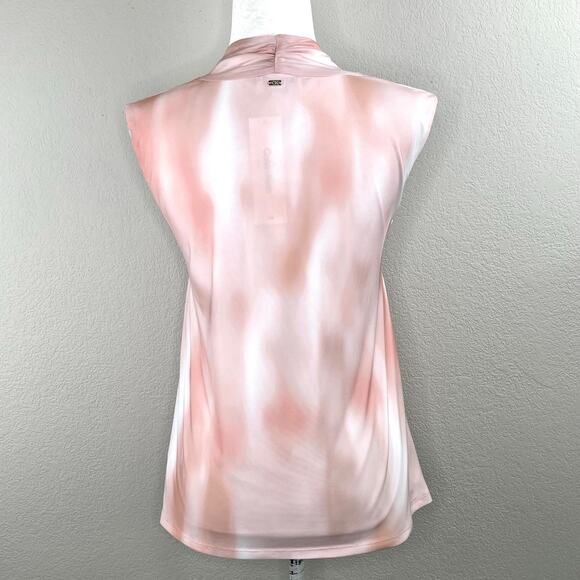 Calvin Klein Pink Chiffon Gathered Sleeveless Faux Wrap V-Neck Top Large NWT - Picture 13 of 13